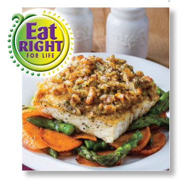 One - Pan Maple -Walnut Crusted Halibut & Vegetables