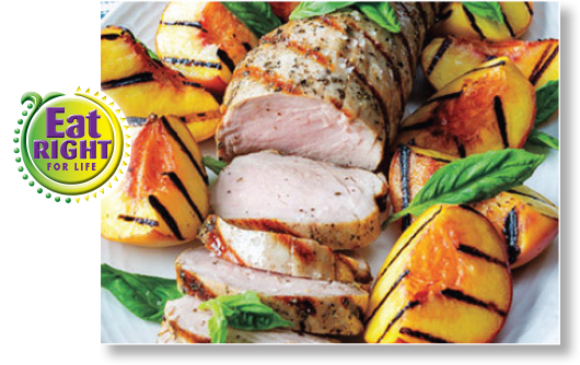 Basil - Champagne Grilled Pork Tenderloin with Grilled Peaches