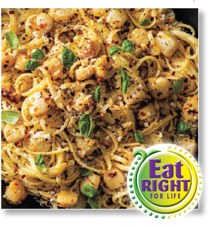 Spicy Lemon -Basil Linguine with Bay Scallops