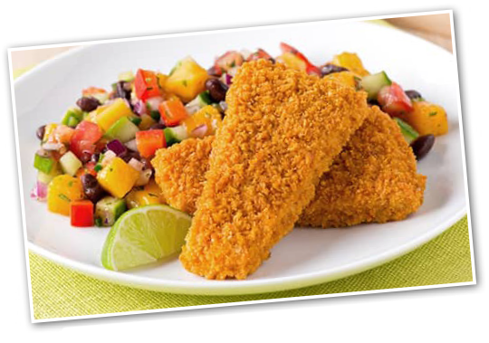 Tex-Mex Mango and Black Bean Salad with Smart & Crunchy Breaded Fish Fillets