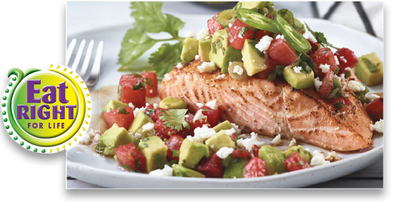 Broiled Salmon with Watermelon Avocado Salsa